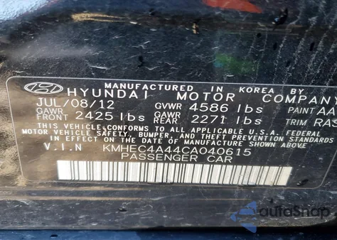 2012 Hyundai Sonata Hybrid z USA, uszkodzony, nr VIN KMHEC4A44CA040615